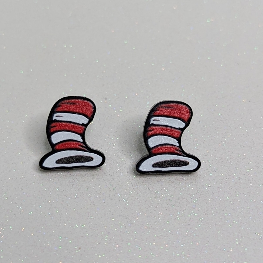 Dr. Seuss red and white striped acrylic stud earrings - Picture 2 of 6